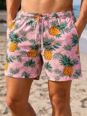 Surf Society Men's Pineapple Board Shorts Pink Swim‎ Trunks Size S